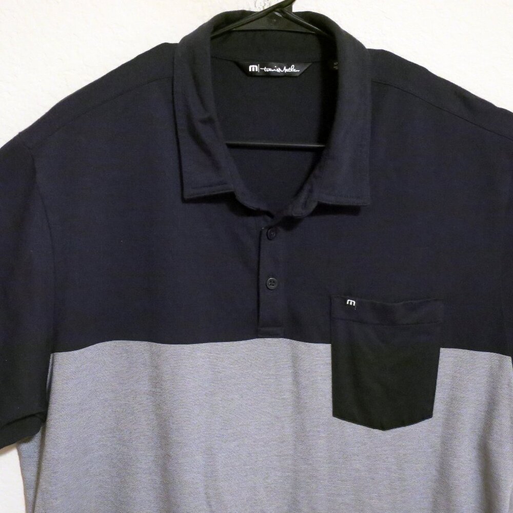 Travis Mathew Shirt Mens 2XL Short Sleeve Polo Golf Black Gray White Colorblocks